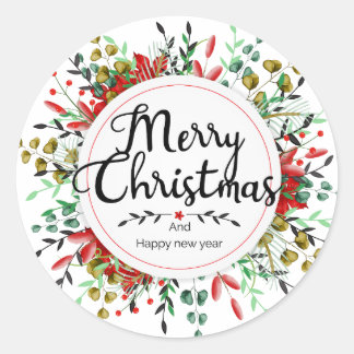 Merry Christmas Flower Wreath Sticker