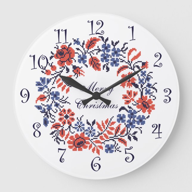 Merry Christmas Flowers cycle Large Clock (Front)