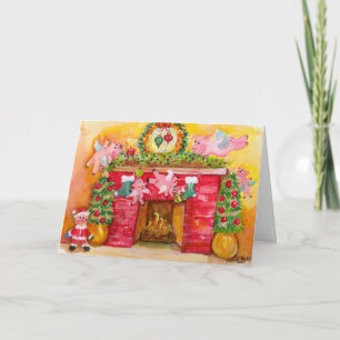Merry Christmas Flying Pigs Decorate Hearth & Home Holiday Card
