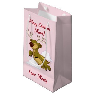 Merry Christmas Flying Reindeer Cute Small Gift Bag