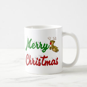Merry Christmas Flying Reindeer half script Coffee Mug