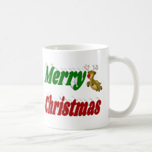 Merry Christmas Flying Reindeer half typography Coffee Mug