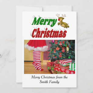 Merry Christmas Flying Reindeer photo typography Holiday Card