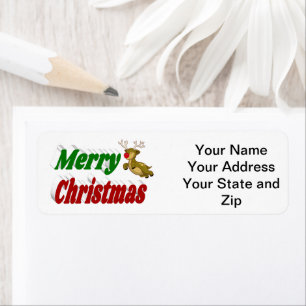 Merry Christmas Flying Reindeer typography Return Address Label