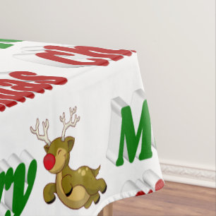Merry Christmas Flying Reindeer typography Tablecloth