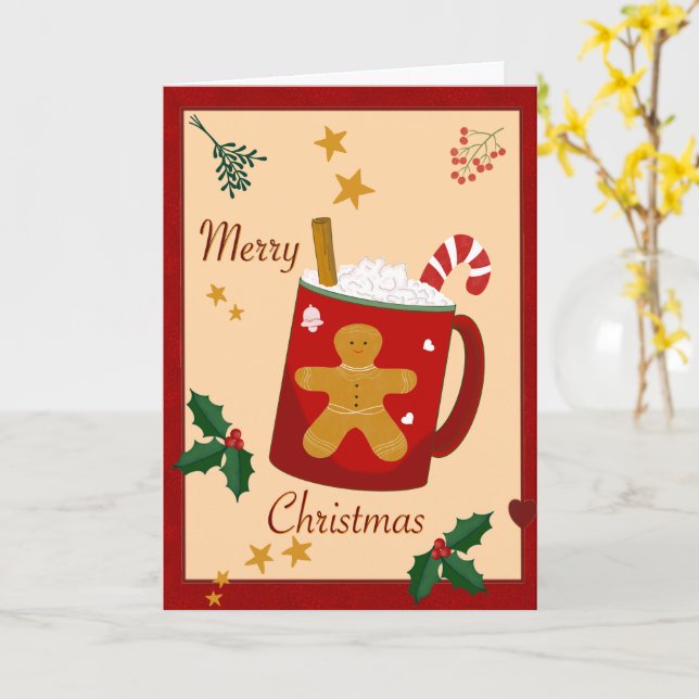 Merry Christmas Folded Greeting Card (Yellow Flower)