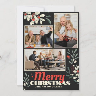 Merry Christmas Foliage Family Photo Collage Holiday Card