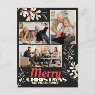 Merry Christmas Foliage Family Photo Collage Holiday Postcard