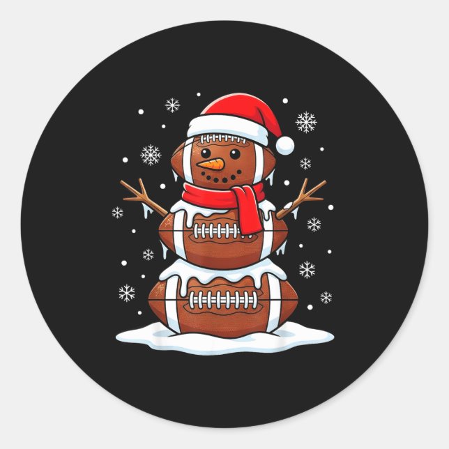 Merry Christmas Football Snowman Holiday Srts Xmas Classic Round Sticker (Front)