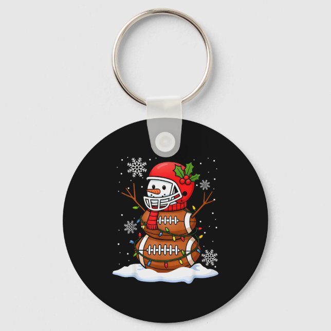 Merry Christmas Football Snowman Holiday Srts Xmas Key Ring (Front)