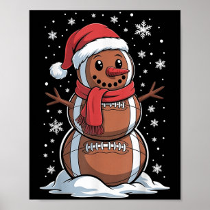 Merry Christmas Football Snowman Holiday Srts Xmas Poster