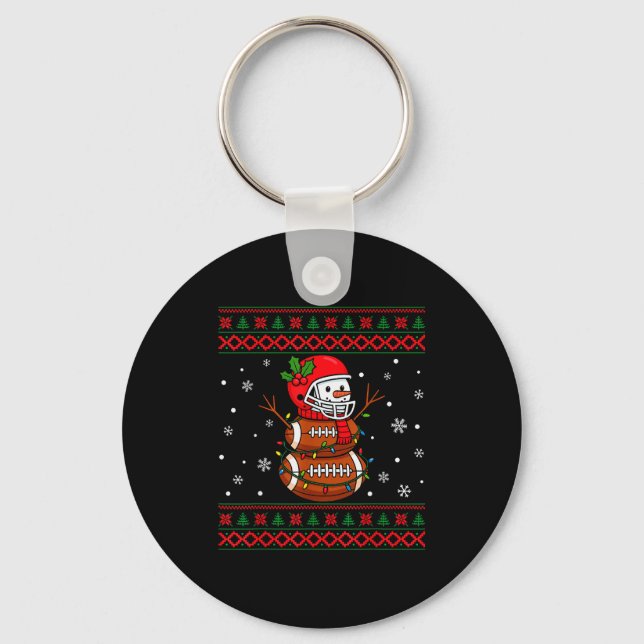 Merry Christmas Football Snowman Holiday Ugly Xmas Key Ring (Front)