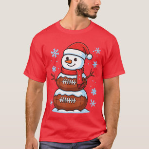 Merry Christmas Football Snowman Pajamas Funny Spo T-Shirt