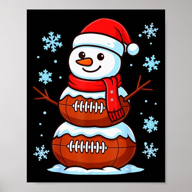Merry Christmas Football Snowman Pajamas Funny Srt Poster (Front)