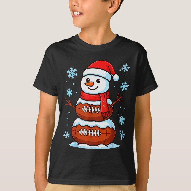 Merry Christmas Football Snowman Pajamas Funny Srt T-Shirt (Front)