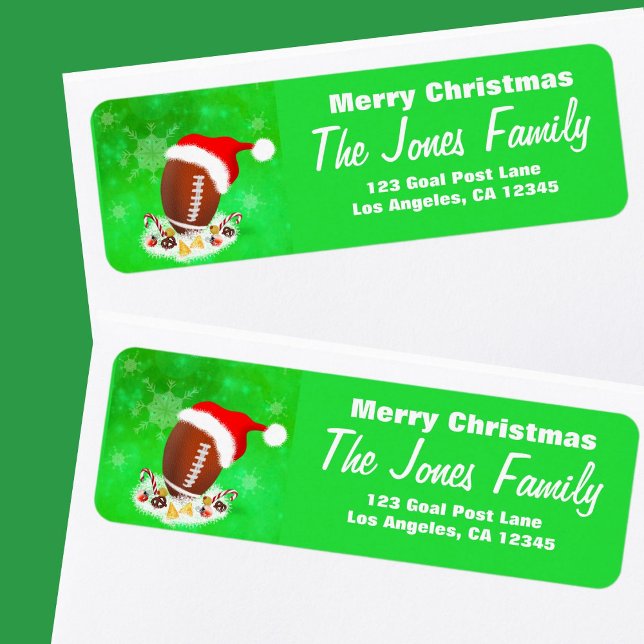 Merry Christmas Football With Santa Hat And Snacks Return Address Label (Creator Uploaded)