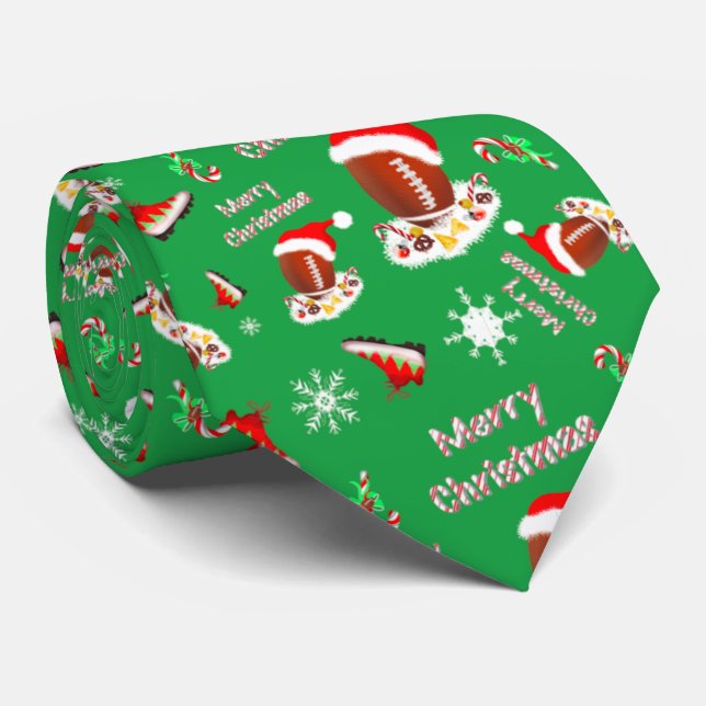Merry Christmas Football With Snack Food Pattern  Tie (Rolled)