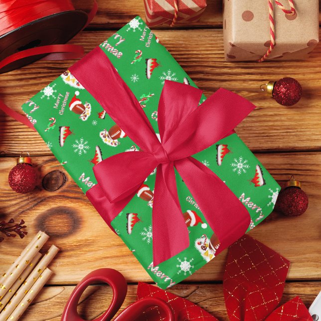 Merry Christmas Football With Snack Food Pattern  Wrapping Paper Sheet (Creator Uploaded)