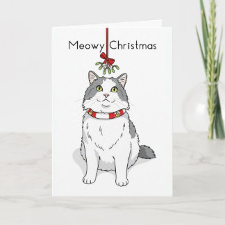 Merry Christmas For Anyone Cat Under Mistletoe  Holiday Card