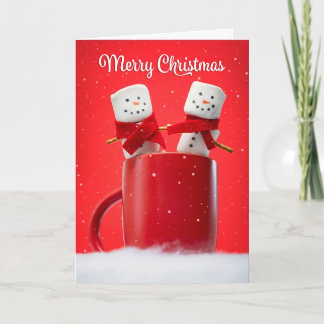 Merry Christmas For Anyone Marshmallow Couple Holiday Card (Front)