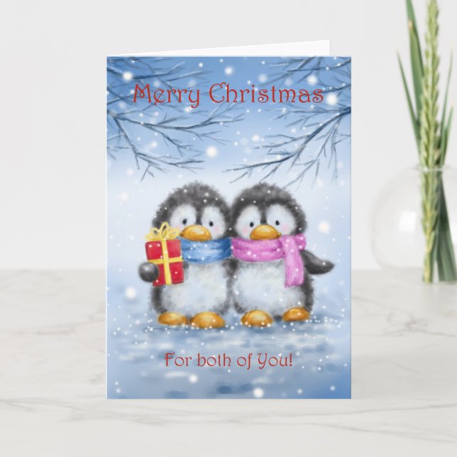 Merry Christmas for Both of You, Penguin Couple Card (Front)