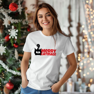 Merry Christmas for Feline Moms funny red T-Shirt