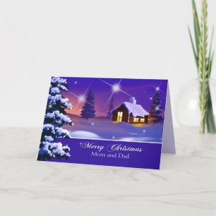 Merry Christmas for Parents. Snowy Village Holiday Card