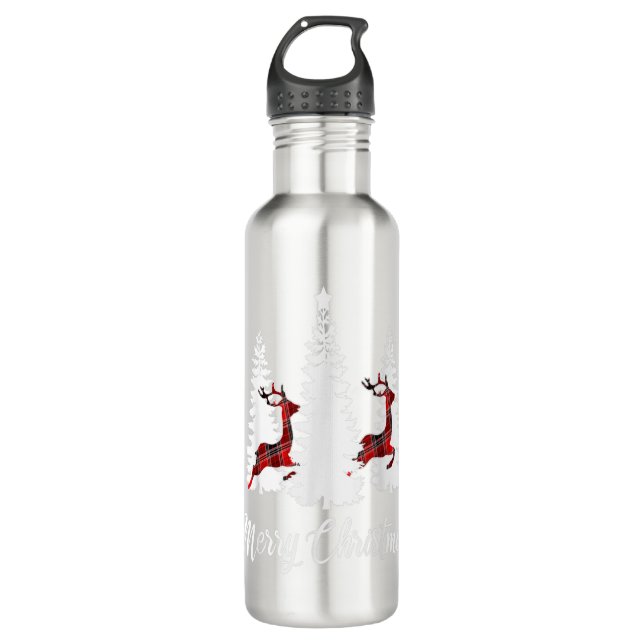 Merry Christmas for Women Buffalo Plaid Reindeer T 710 Ml Water Bottle (Front)