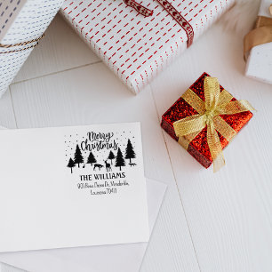 Merry Christmas Forest Animals, Deer and Trees Rubber Stamp