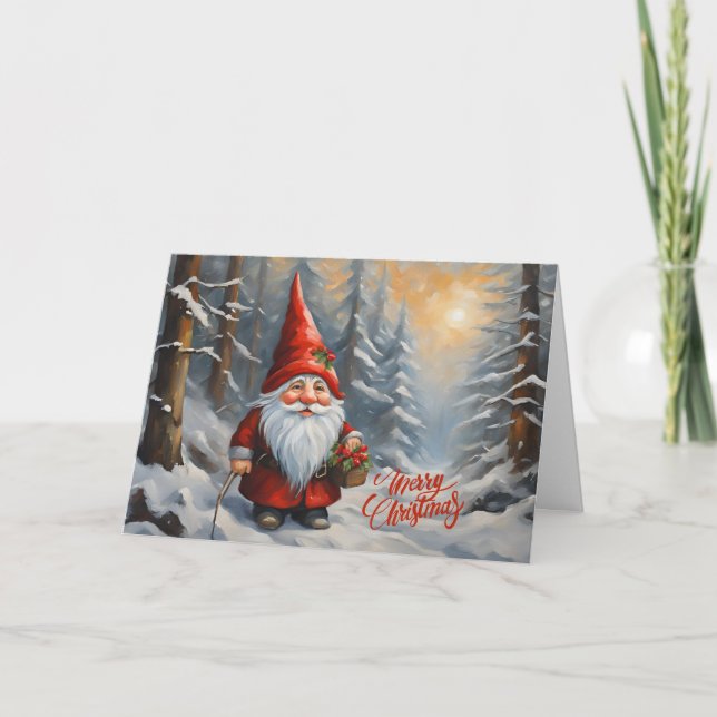 Merry Christmas Forest Gnome Holiday Card (Front)