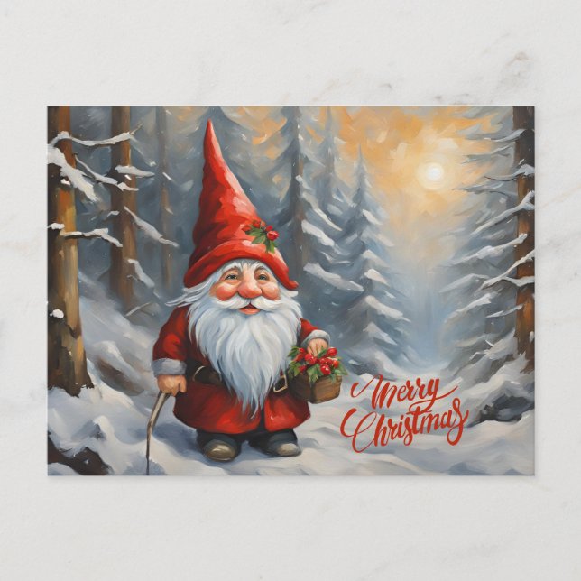 Merry Christmas Forest Gnome Holiday Postcard (Front)