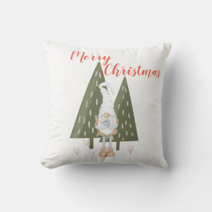 Merry Christmas Forest Gnome White Cushion