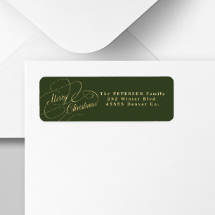 Merry Christmas forest green gold return address  Label