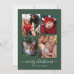 Merry Christmas Four Photo Collage Holiday Card