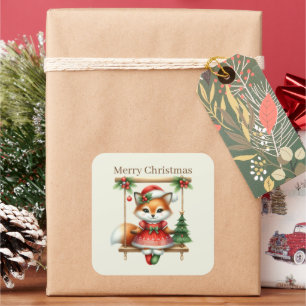 Merry Christmas fox add text Square Sticker