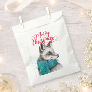 Merry Christmas Fox Drawing Favour Bag