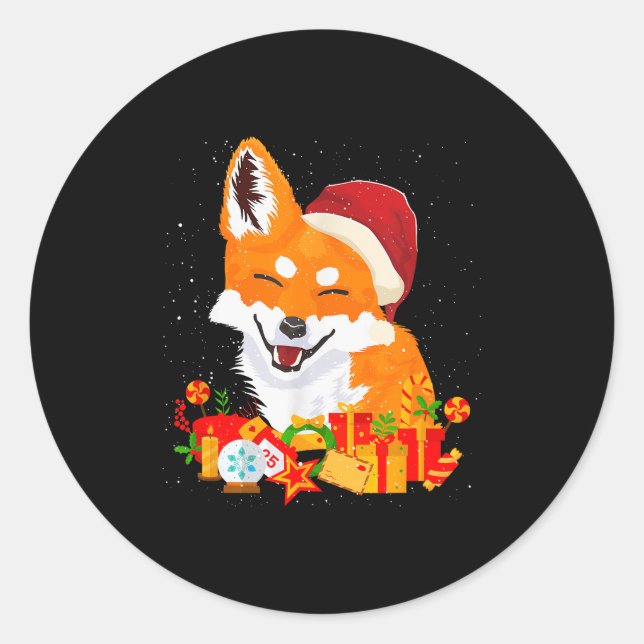 Merry Christmas Fox Foxes Ugly X-mas Sweater Santa Classic Round Sticker (Front)