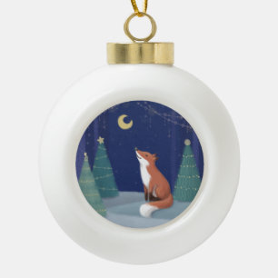 Merry Christmas: Fox Illustration Art Ceramic Ball Christmas Ornament