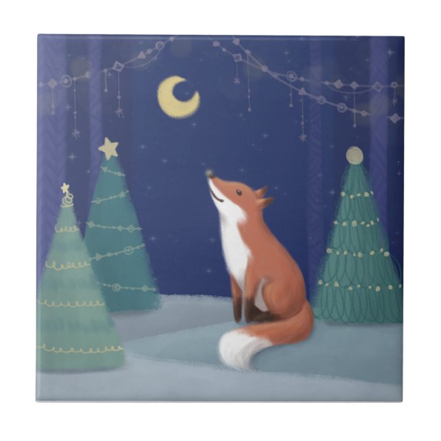 Merry Christmas: Fox Illustration Art Ceramic Tile (Front)