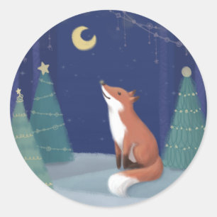 Merry Christmas: Fox Illustration Art Classic Round Sticker