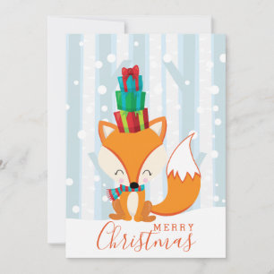 Merry Christmas Fox Presents Woodland Cartoon Fun  Holiday Card