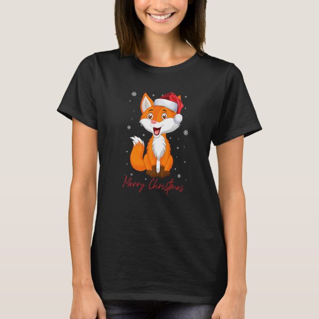 Merry Christmas Fox Santa Hat  Pyjamas Family Xmas T-Shirt (Front)