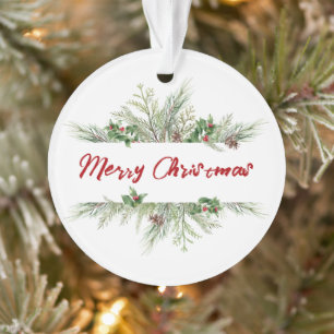 Merry Christmas Framed Winter Wheath Greeting Cera Ornament