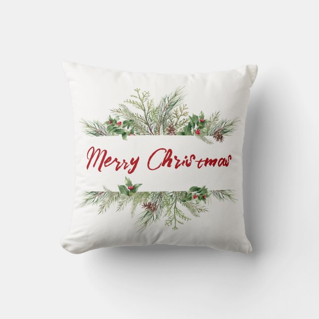 Merry Christmas Framed Winter Wheath Greeting Cushion (Front)