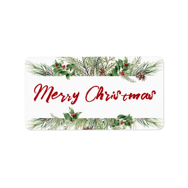 Merry Christmas Framed Winter Wheath Greeting Label (Front)