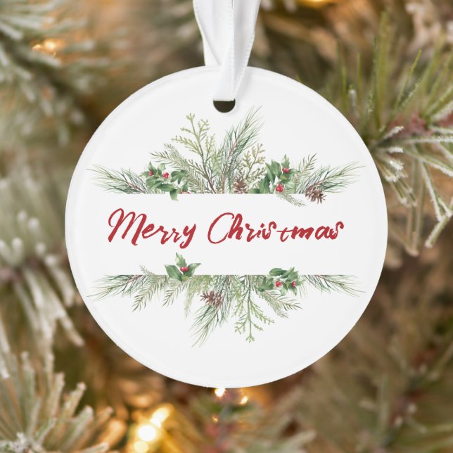 Merry Christmas Framed Winter Wheath Greeting Ornament (Tree)