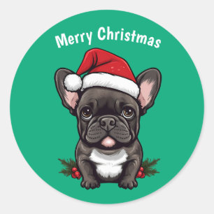 Merry Christmas French Bulldog Classic Round Sticker
