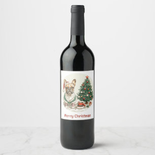 Merry Christmas French Bulldog Elf Dog Wine Label