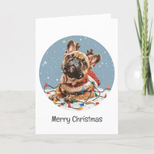 Merry Christmas French Bulldog Reindeer Dog Holiday Card