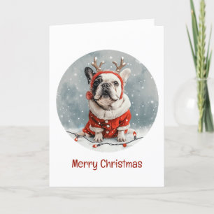 Merry Christmas French Bulldog Reindeer Dog Holiday Card